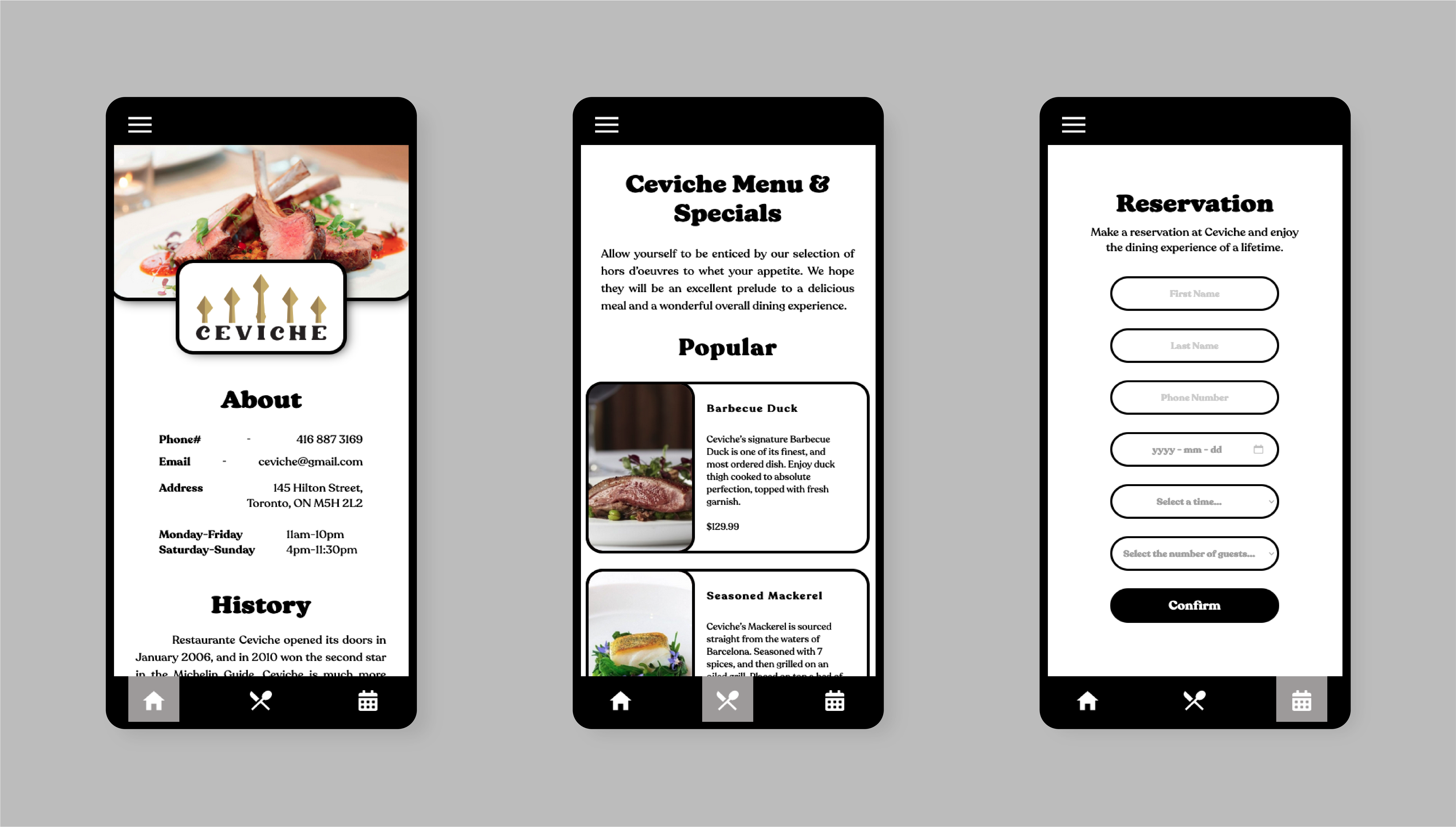 App screens for Cevhiche.