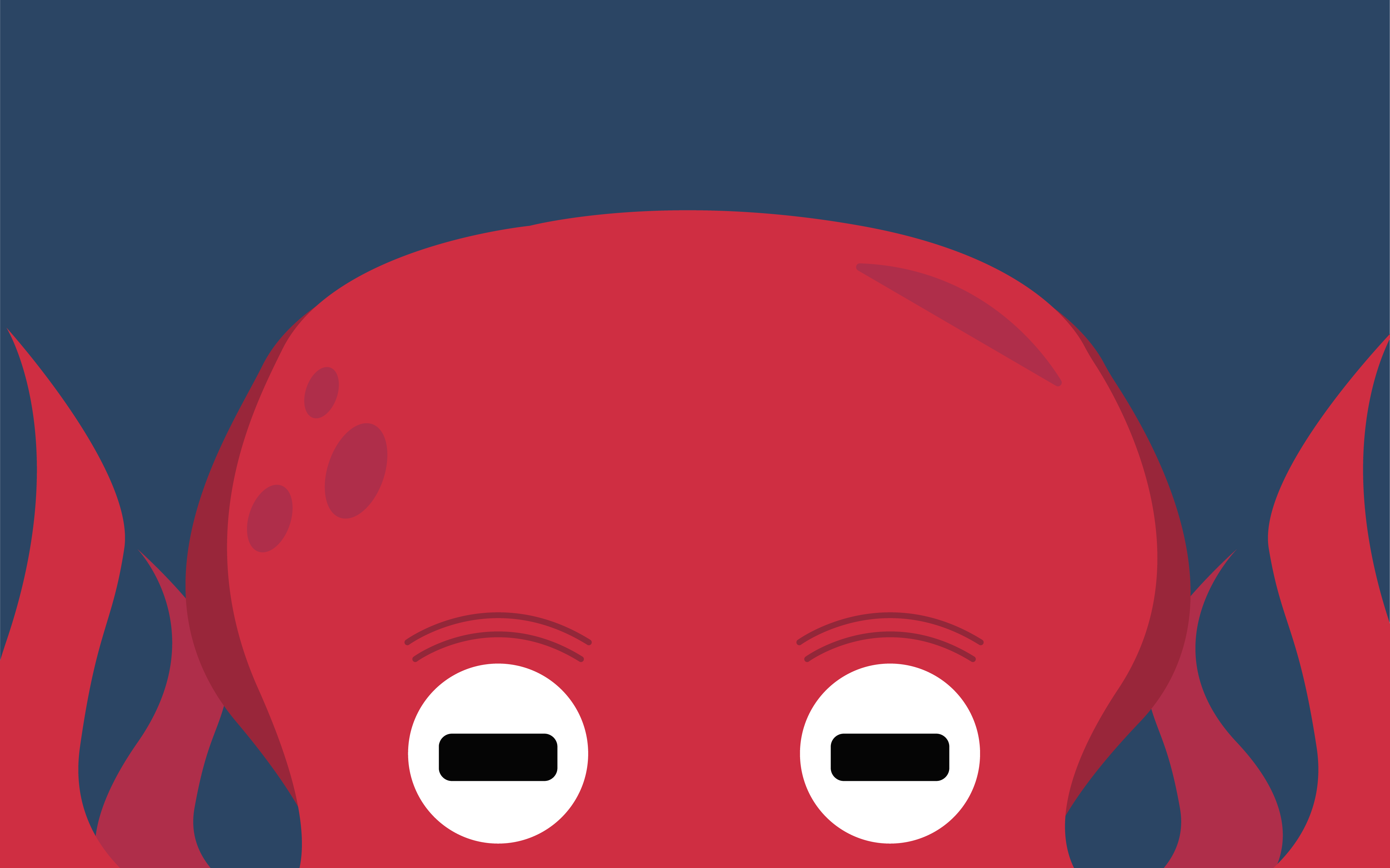 The Octopus peering up from the bottom of the image with its big eyes and squishy head.
